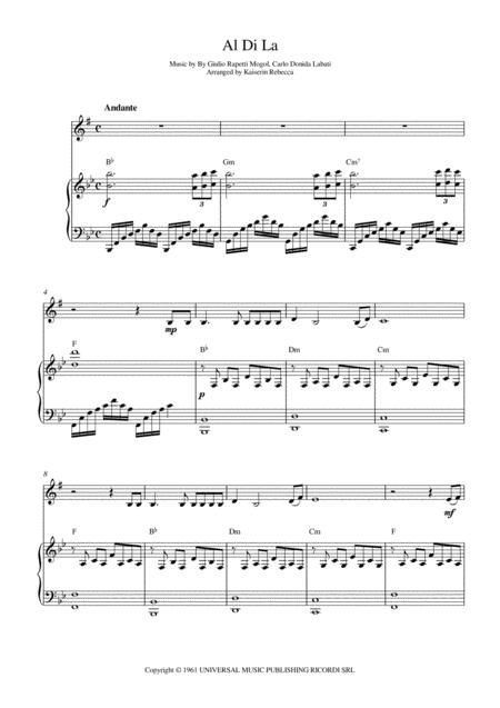 Free Sheet Music Al Di La Alto Saxophone Solo And Piano Accompaniment With Chords