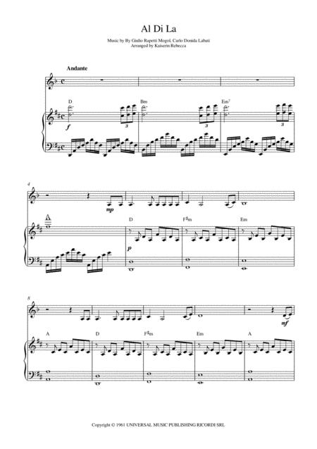 Al Di La Clarinet In A Solo And Piano Accompaniment With Chords Sheet Music