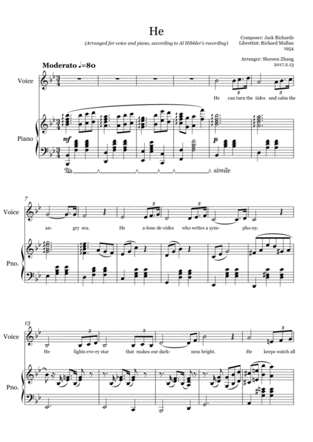 Free Sheet Music Al Hibbler He For Voice And Piano