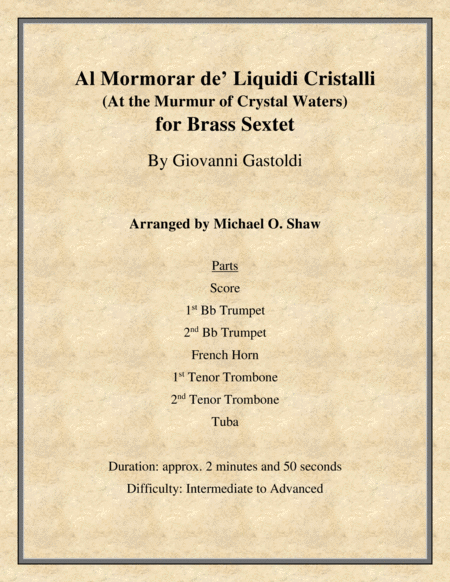 Free Sheet Music Al Mormorar De Liquidi Cristalli By Giovanni Gastoldi For Brass Sextet