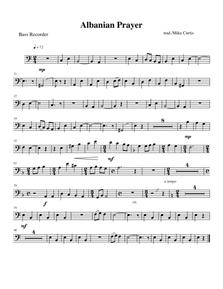 Albanian Prayer For Satb Recorder Quartet Sheet Music