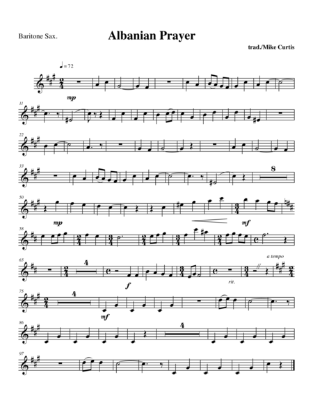 Albanian Prayer For Sax Quartet Sheet Music