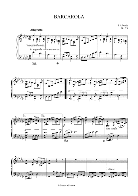 Albeniz Barcarola Op 23 For Piano Solo Sheet Music