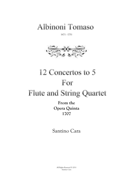 Albinoni 12 Concertos To 5 For Flute And String Quartet Op 5 Sheet Music