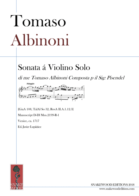 Albinoni Sonata Per Pisendel In B Flat Major Sheet Music