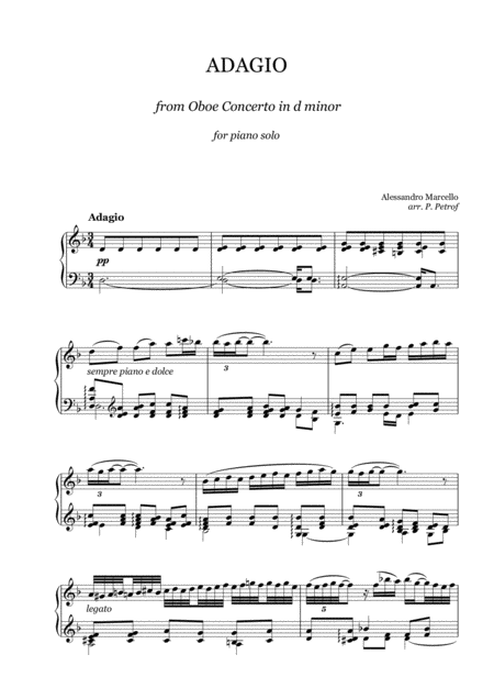 Alessandro Marcello Adagio From Oboe Concerto In D Minor For Piano Solo Sheet Music