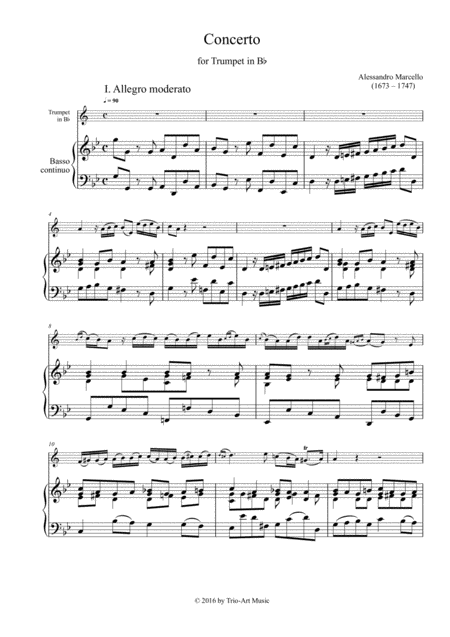 Alessandro Marcello Concerto For Trumpet In Bb Sheet Music