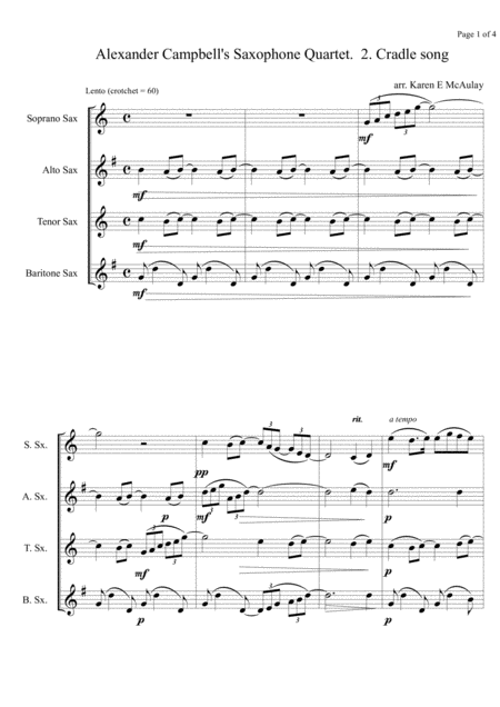 Alexander Campbells Saxophone Quartet 2nd Movement Cradle Song Sheet Music