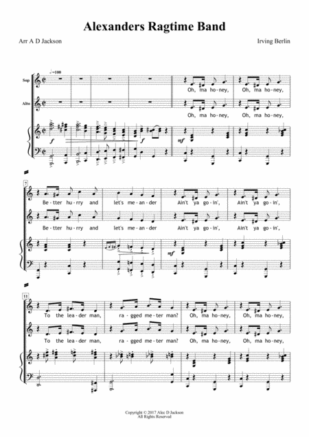 Free Sheet Music Alexanders Ragtime Band Two Part Sa