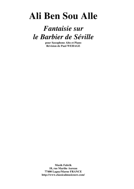 Ali Ben Sou Alle Fantaisie Sur Le Barbier De Sville De Rossin For Alto Saxophone And Piano Sheet Music