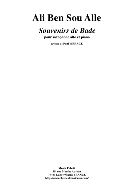 Ali Ben Sou Alle Souvenirs De Bade For Alto Saxophone And Piano Sheet Music