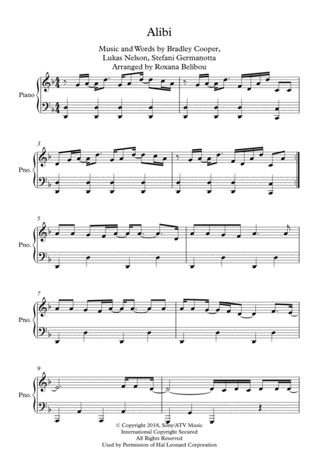 Free Sheet Music Alibi From A Star Is Born Piano