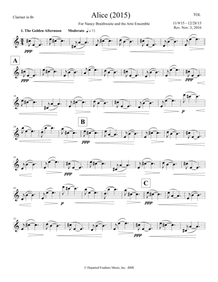 Alice 2015 Clarinet Part Sheet Music