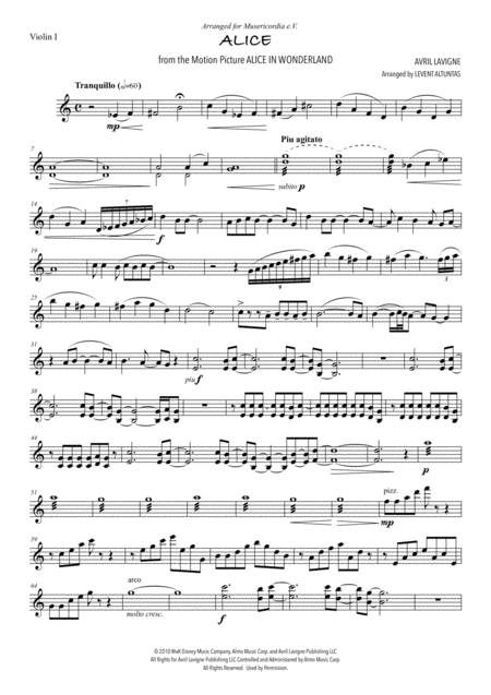 Alice From Alice In Wonderland Sheet Music