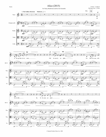 Alice Poems By Lewis Carroll 2015 For Mezzo Soprano Clarinet Violin Viola And Cello Sheet Music