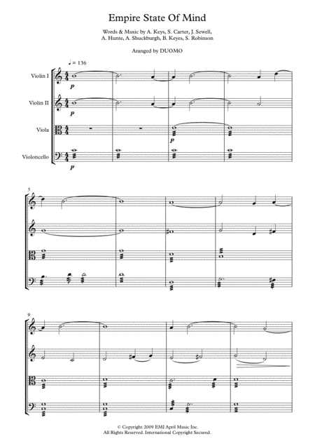 Alicia Keys Empire State Of Mind String Quartet Sheet Music