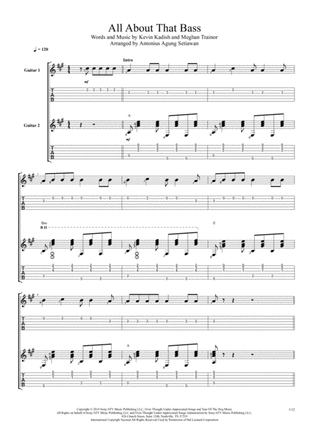 All About That Bass Duet Guitar Tablature Sheet Music