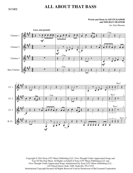 Free Sheet Music All About That Bass For Clarinet Quartet