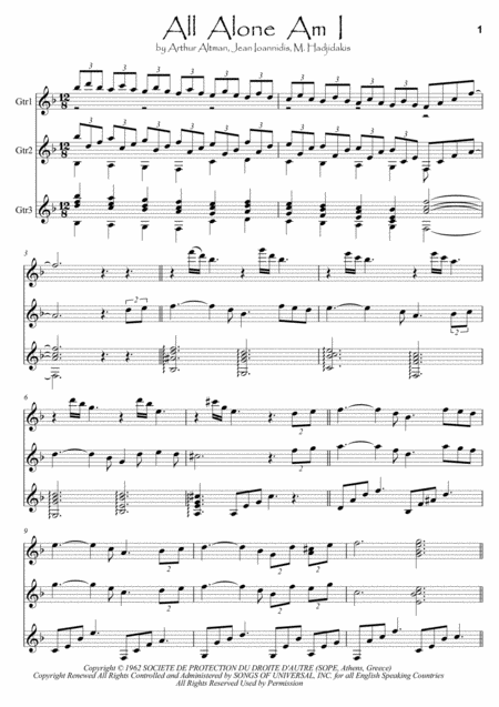 All Alone Am I Guitar Trio Sheet Music