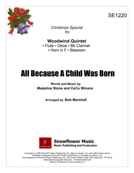 All Because A Child Was Born Woodwind Quintet Sheet Music