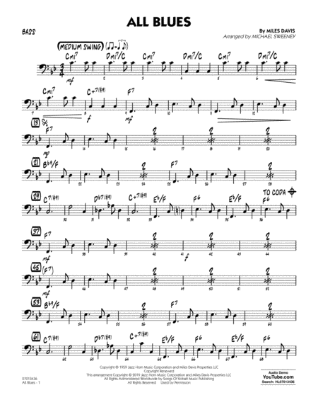 All Blues Arr Michael Sweeney Bass Sheet Music