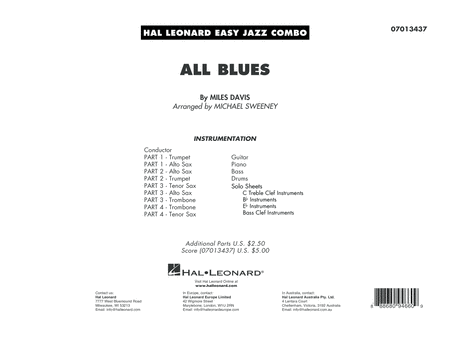 All Blues Arr Michael Sweeney Conductor Score Full Score Sheet Music