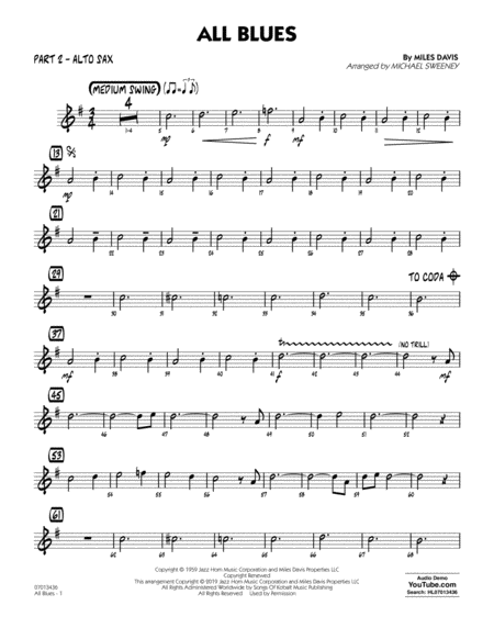 All Blues Arr Michael Sweeney Part 2 Eb Alto Sax Sheet Music