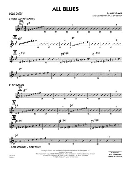 Free Sheet Music All Blues Arr Michael Sweeney Solo Sheet