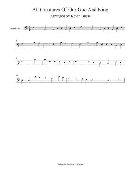 Free Sheet Music All Creatures Of Our God And King Trombone