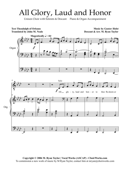 All Glory Laud And Honor To The Tune Of Holsts Thaxted For Choir Congregation Organ Piano And Optional Strings Sheet Music