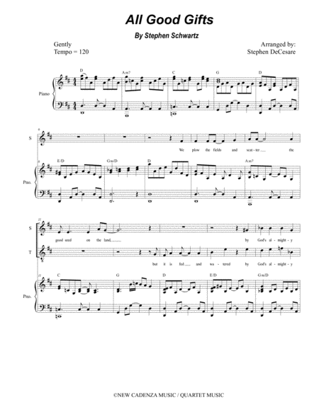 Free Sheet Music All Good Gifts From Godspell Duet For Soprano Tenor Solo