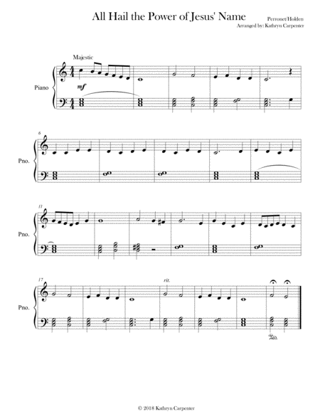 All Hail The Power Of Jesus Name C Major Sheet Music