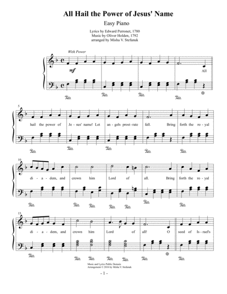 All Hail The Power Of Jesus Name Easy Piano Sheet Music