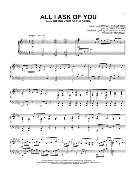 All I Ask Of You From The Phantom Of The Opera Arr Mark Hayes Sheet Music