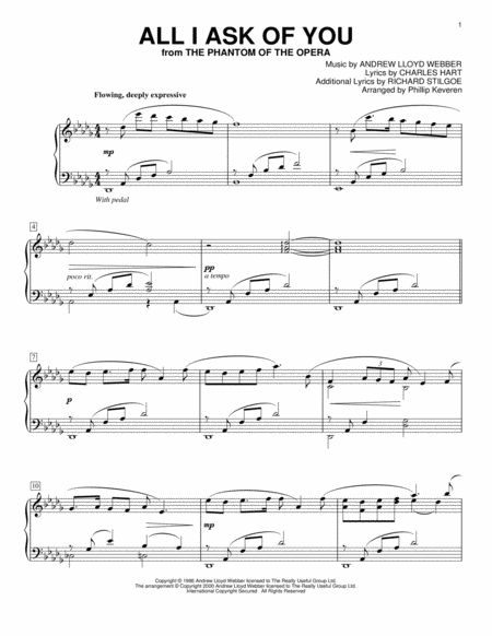 All I Ask Of You From The Phantom Of The Opera Arr Phillip Keveren Sheet Music