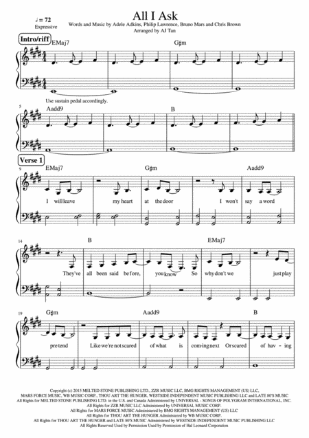 Free Sheet Music All I Ask Piano Vocal Chords Easy Piano