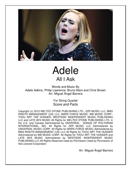 All I Ask String Quartet Adele Sheet Music