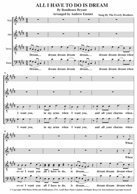 All I Have To Do Is Dream A Cappella Sheet Music