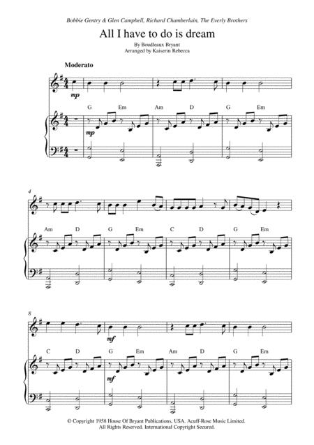 Free Sheet Music All I Have To Do Is Dream Bb Clarinet Solo And Piano Accompaniment