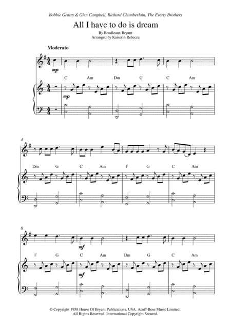 Free Sheet Music All I Have To Do Is Dream English Horn Solo And Piano Accompaniment