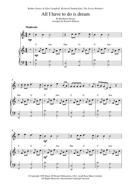 Free Sheet Music All I Have To Do Is Dream Horn In F Solo And Piano Accompaniment With Chords