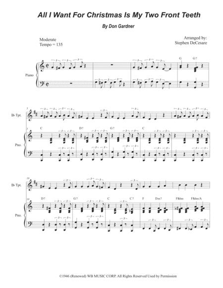 Free Sheet Music All I Want For Christmas Is My Two Front Teeth Bb Trumpet Solo And Piano