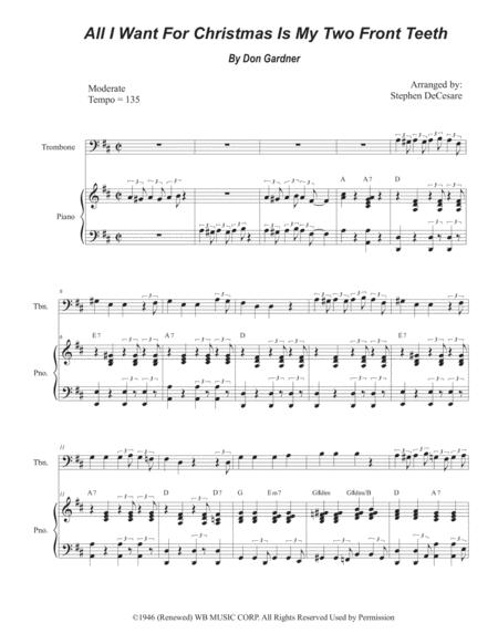 Free Sheet Music All I Want For Christmas Is My Two Front Teeth Trombone Solo And Piano