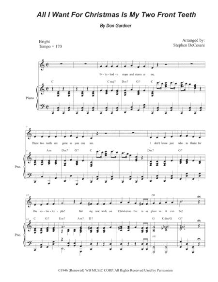 Free Sheet Music All I Want For Christmas Is My Two Front Teeth Unison Choir