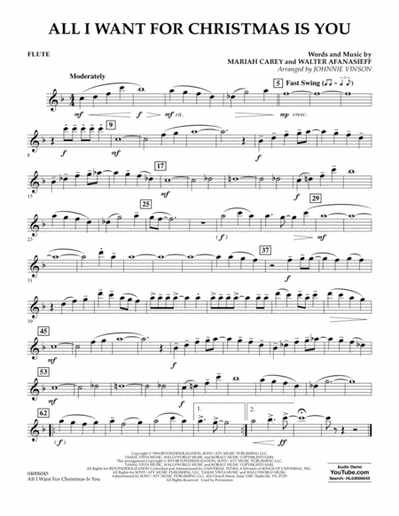 Free Sheet Music All I Want For Christmas Is You Arr Johnnie Vinson Flute