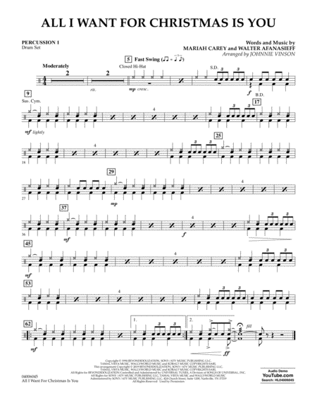 Free Sheet Music All I Want For Christmas Is You Arr Johnnie Vinson Percussion 1