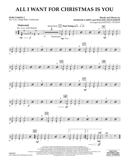 Free Sheet Music All I Want For Christmas Is You Arr Johnnie Vinson Percussion 2