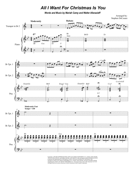 All I Want For Christmas Is You Duet For Bb Trumpet Sheet Music