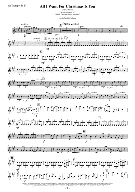 All I Want For Christmas Is You For Brass Quintet Sheet Music