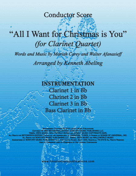 All I Want For Christmas Is You For Clarinet Quartet Sheet Music